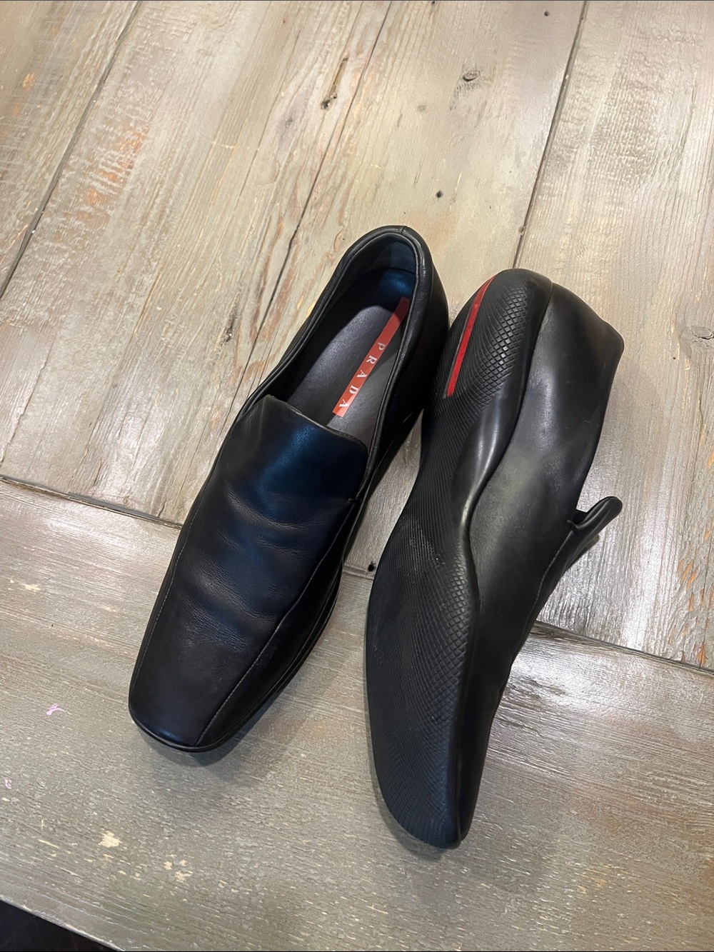 Prada Black Leather Square-Toe Slip-Ons - Picture 3 of 5